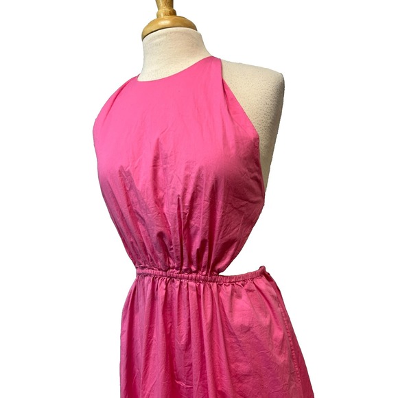Straud Apfel Long Halter Dress Pink Cotton Open Back w/ Ties Full Skirt SZ  L - Picture 8 of 16
